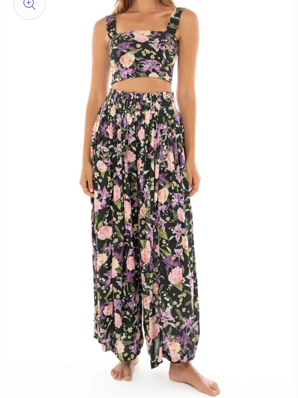 Agua Bendita Sz M Dreamin Set Leah Crop top Hanne Wide leg Pants Black Purple.